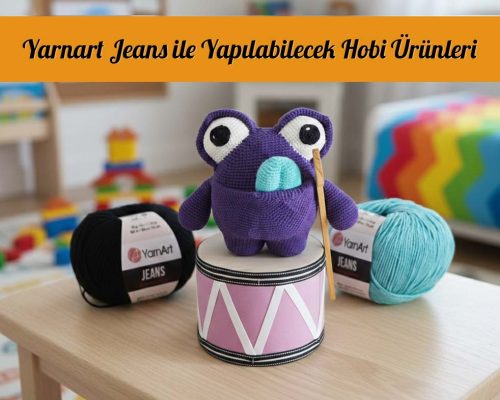 yarnart jeans ile orulmus amigurumi oyuncak