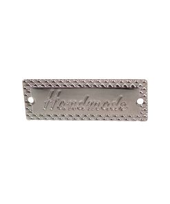 metal handmade etiket gumus renk dikilebilir