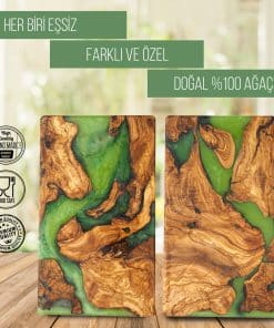 dikdortgen ahsap epoksi sarap sunum tahtasi yesil