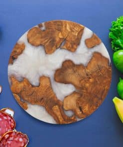 Epoksi Ahşap Yuvarlak Sunum Tahtası - Beyaz 12 epoksi sarap sunum tahtasi yuvarlak ahsap peynir sarkuteri sunum tahtasi ev hediyesi ozel gunler icin degisik anneler gunu beyaz renk