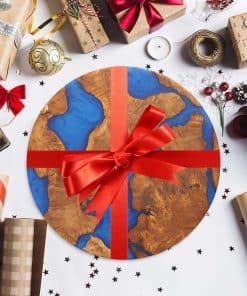 epoksi yuvarlak ahsap peynir sarkuteri sunum tahtasi ev hediyesi ozel gunler icin ilginc anneler gunu mavi