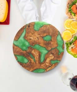 sunum tahtasi epoksi yuvarlak ahsap peynir sarkuteri sunum tahtasi ev hediyesi ozel gunler icin degisik anneler gunu yesil