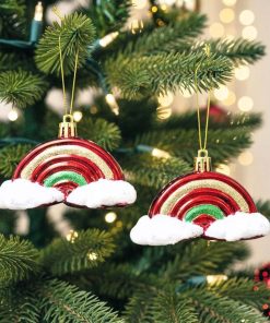 Gökkuşağı ve Bulut Figürlü Kırmızı Yılbaşı Ağacı Süsü 5 cm (2 Adet)