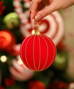 Altın Boncuk Detaylı Çam Ağacı Süsü Kırmızı 10 cm ( 1 Adet )