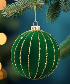 Altın Simli Kadife Yılbaşı Ağacı Süsü Yeşil 10 cm ( 1 Adet )