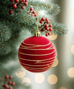 Altın Simli Kadife Çam Ağacı Süsü Bordo 8 cm 1 Adet