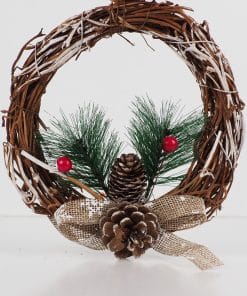 Yılbaşı Kapı Süsü Karlı Çalılı Naturel Kozalaklı Dekoratif Çelenk 15 cm