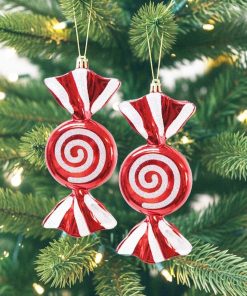 Kırmızı-Beyaz Şeker Figürlü Yılbaşı Ağaç Süsü 16 CM (2 Adet)