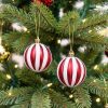 Kırmızı-Beyaz Dilim Desenli Yılbaşı Ağaç Süsü 6 cm (2 Adet)
