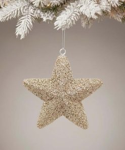 Kabartma Detaylı Simli Yıldız Dekoratif Süs Şampanya 15 cm (1 Adet)