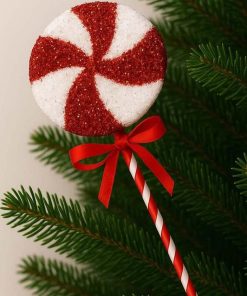 Dekoratif Simli Lolipop Şeker Yılbaşı Ağaç Süsü 45 CM (1 Adet)