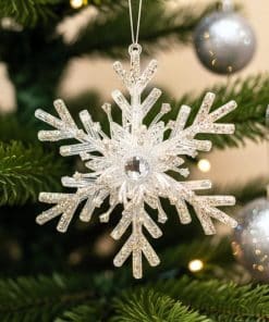 Gümüş Sim Detaylı 3D Şeffaf Kar Tanesi Asılabilir Dekoratif Süs 15 cm