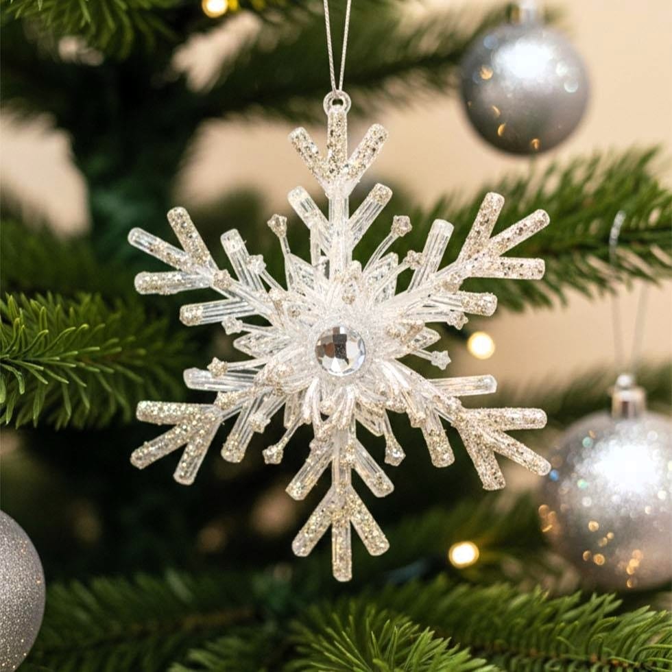 Gümüş Sim Detaylı 3D Şeffaf Kar Tanesi Asılabilir Dekoratif Süs 15 cm 3 Gümüş Sim Detaylı 3D Şeffaf Kar Tanesi Asılabilir Dekoratif Süs 15 cm