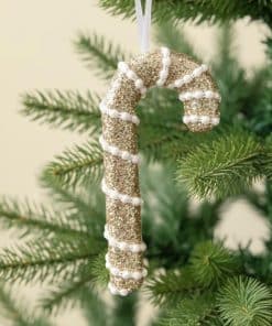 İnci ve Payet Detaylı Baston Şeker Dekoratif Süs Altın 16 cm