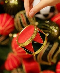 Kadife Mini Davul Figürlü Dekoratif Asılabilir Süs Kırmızı Yeşil 7cm