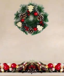 Alternative view of Yılbaşı Kapı Süsü Çam Ağacı Figürlü Karlı Naturel Dekoratif Çelenk 25 cm