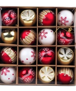 Yılbaşı Topu 16'lı Set - 6cm Kırmızı-Altın Desenli
