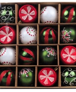 Yılbaşı Topu 16'lı Set - 6cm Kırmızı Yeşil Desenli