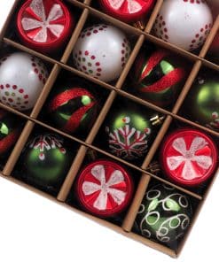 Alternative view of Yılbaşı Topu 16'lı Set - 6cm Kırmızı Yeşil Desenli