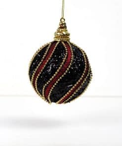 Altın Şeritli Payetli Siyah-Bordo Çam Ağacı Süsü 8 cm