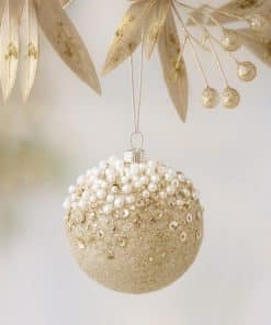 Simli İnci Pullu ve Payet Detaylı Çam Ağacı Süsü Şampanya 8 cm