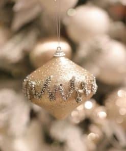 Simli Boncuk ve Pul - Payet Detaylı Çam Ağacı Süsü Şampanya 10 cm