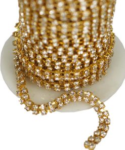 Çift Sıra Şerit Taş Gold Renk 6 MM SS12 (1 Metre)