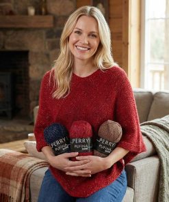 Perry Pufina Shine Simli Taba - Gümüş Sim 10 perry pufina shine simli ip ile kirmizi renk orgu kadin kazak modeli